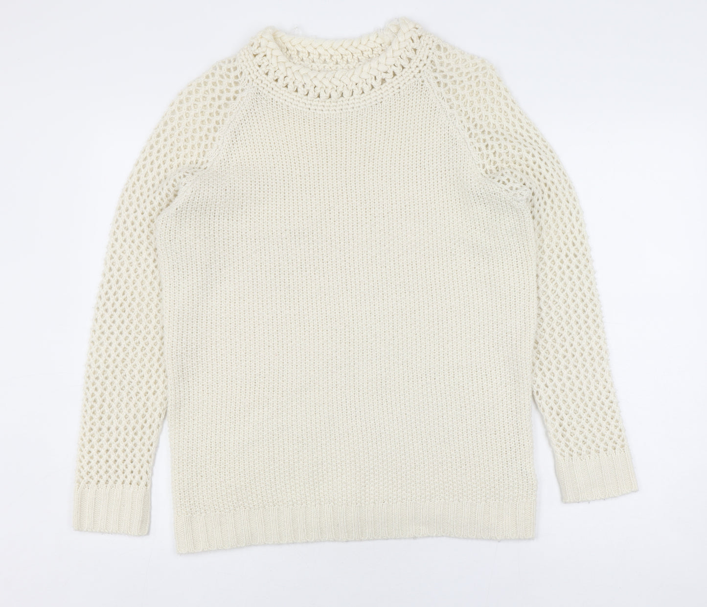 Belfield Women's Ivory Crew Neck Open-Knit Jumper M