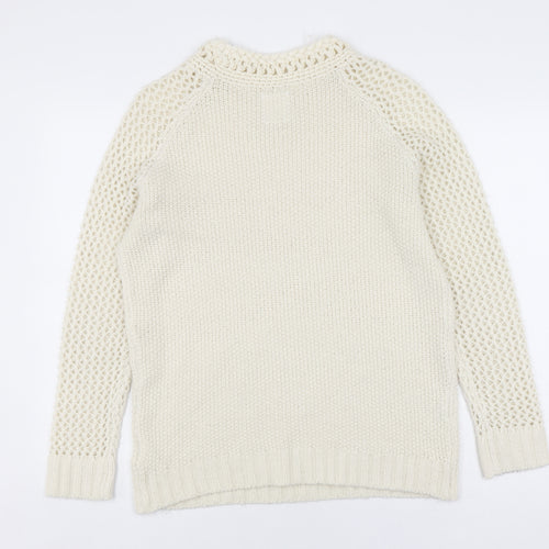 Belfield Women's Ivory Crew Neck Open-Knit Jumper M