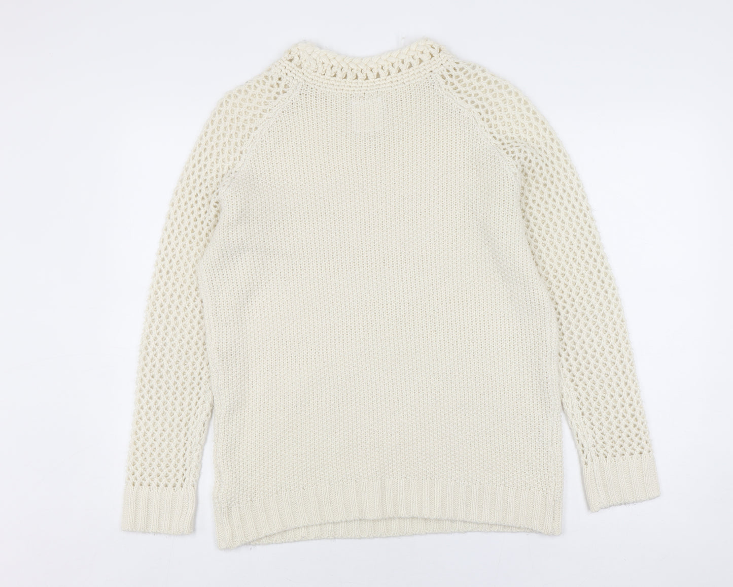 Belfield Women's Ivory Crew Neck Open-Knit Jumper M