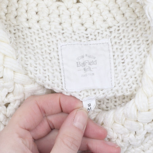 Belfield Women's Ivory Crew Neck Open-Knit Jumper M