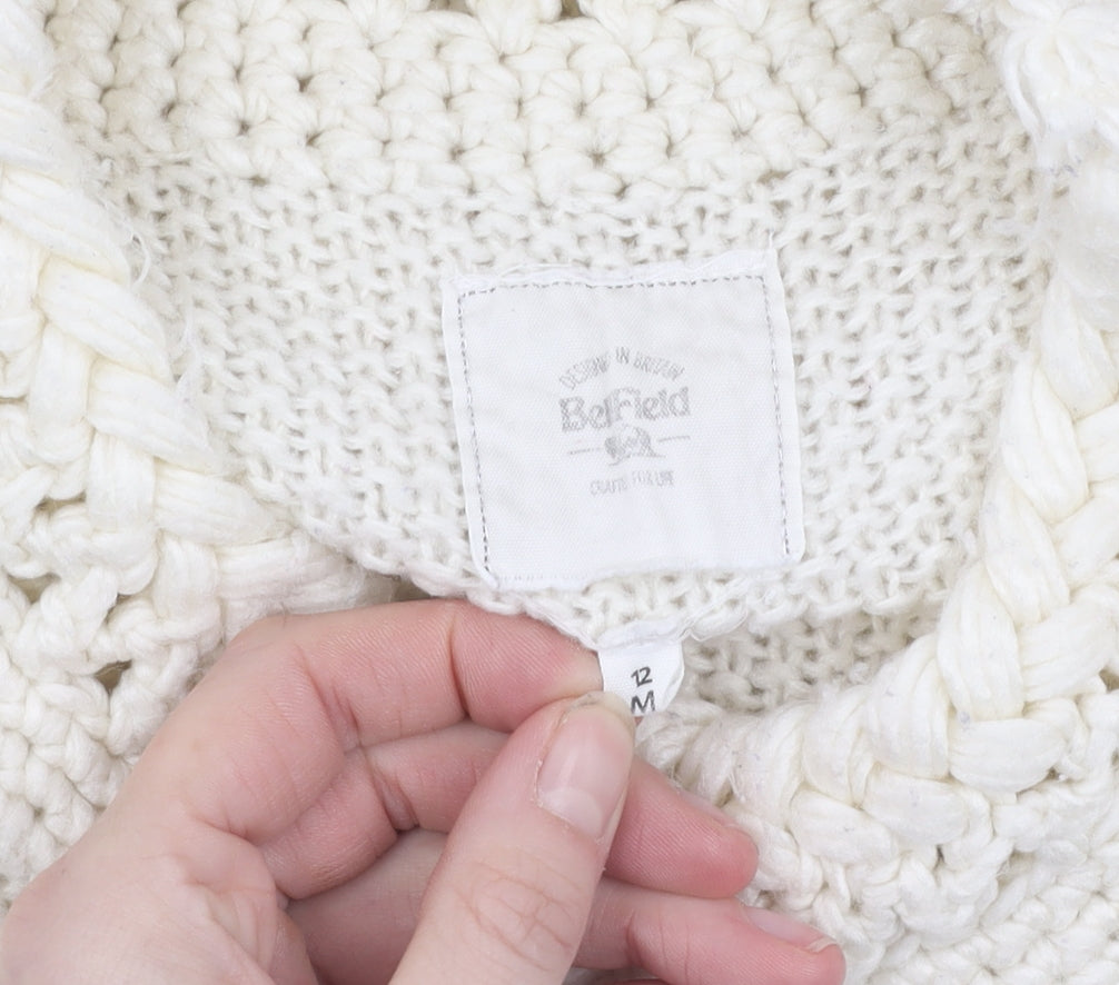 Belfield Women's Ivory Crew Neck Open-Knit Jumper M