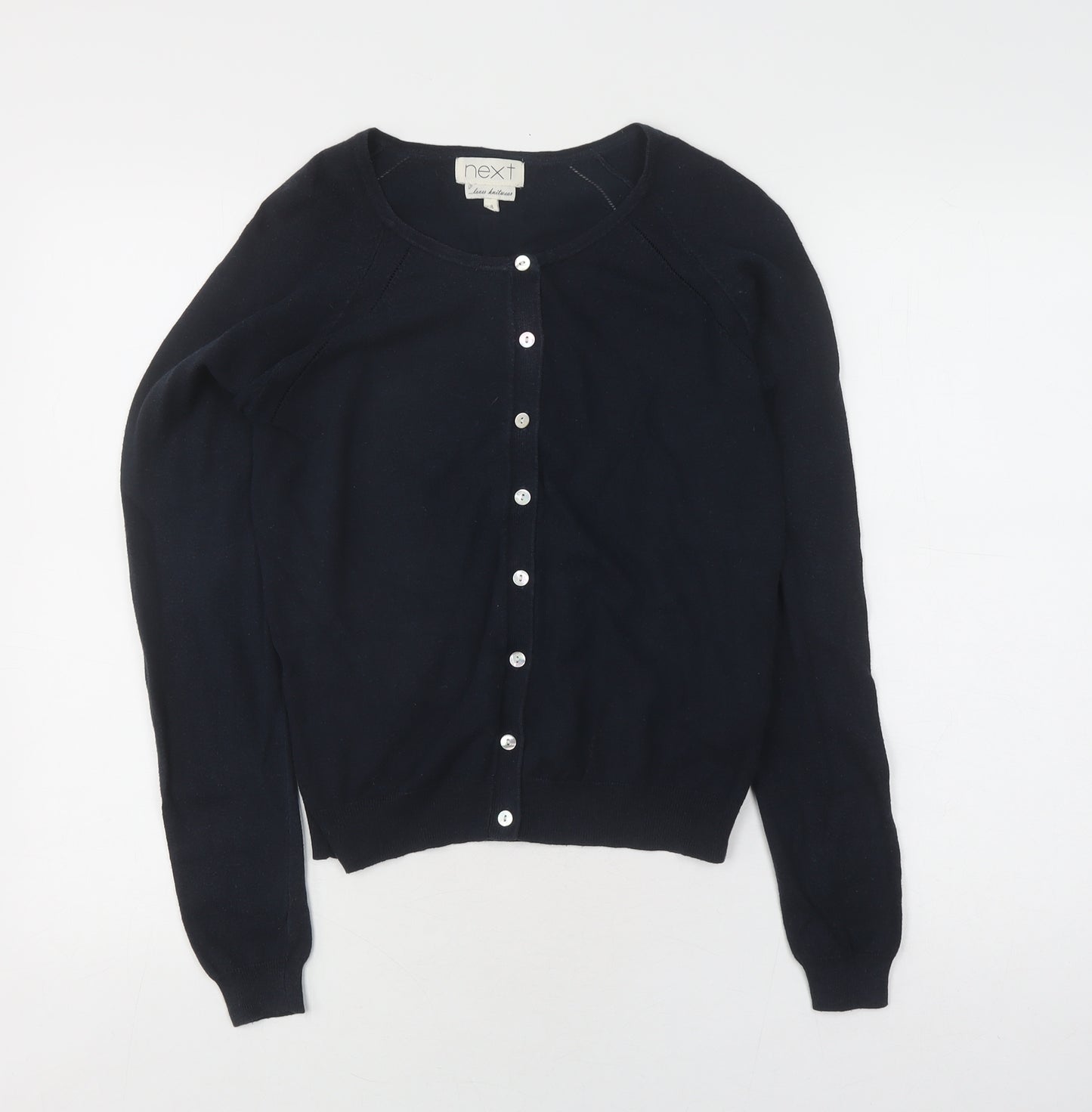 Next Women's Black Cardigan Size 8 Cotton Crew Neck