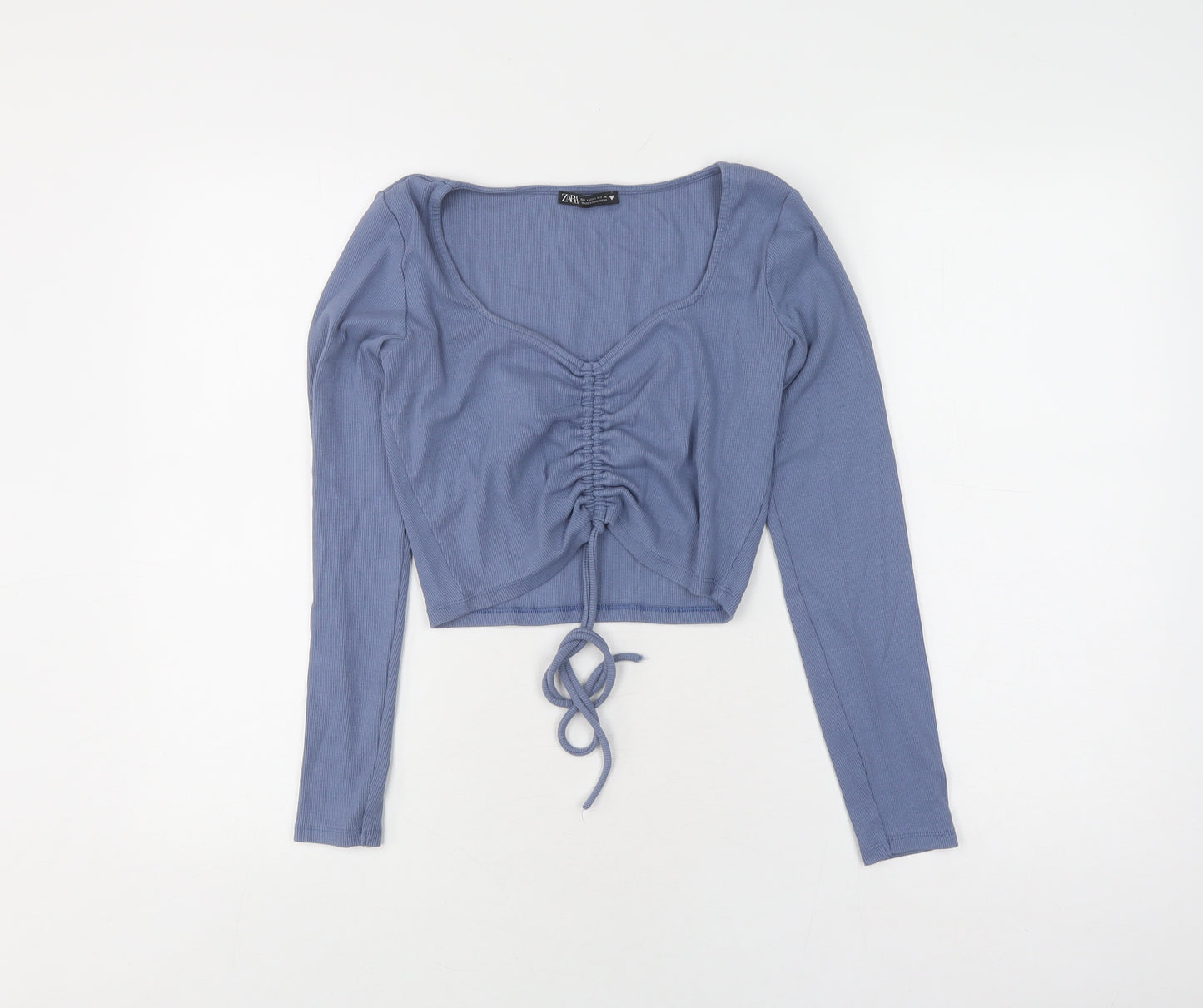 Zara Women’s Blue Cropped Long Sleeve Blouse