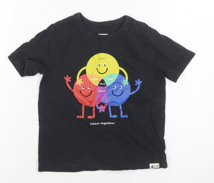 GAP Boys Black Cotton Graphic T-Shirt 4 Years