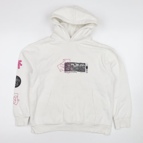 Zara Girls White Pullover Hoodie - Size 10 Years, Graphic Print
