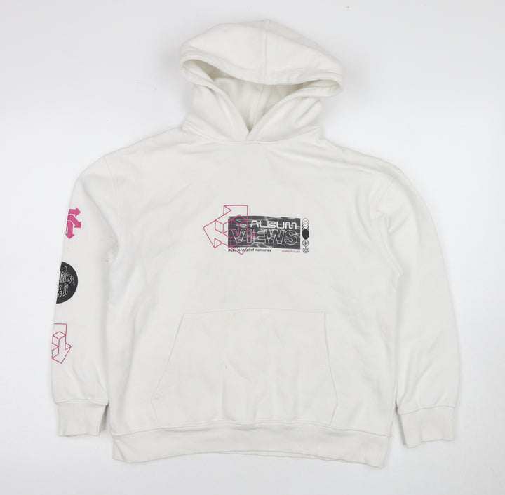 Zara Girls White Pullover Hoodie - Size 10 Years, Graphic Print