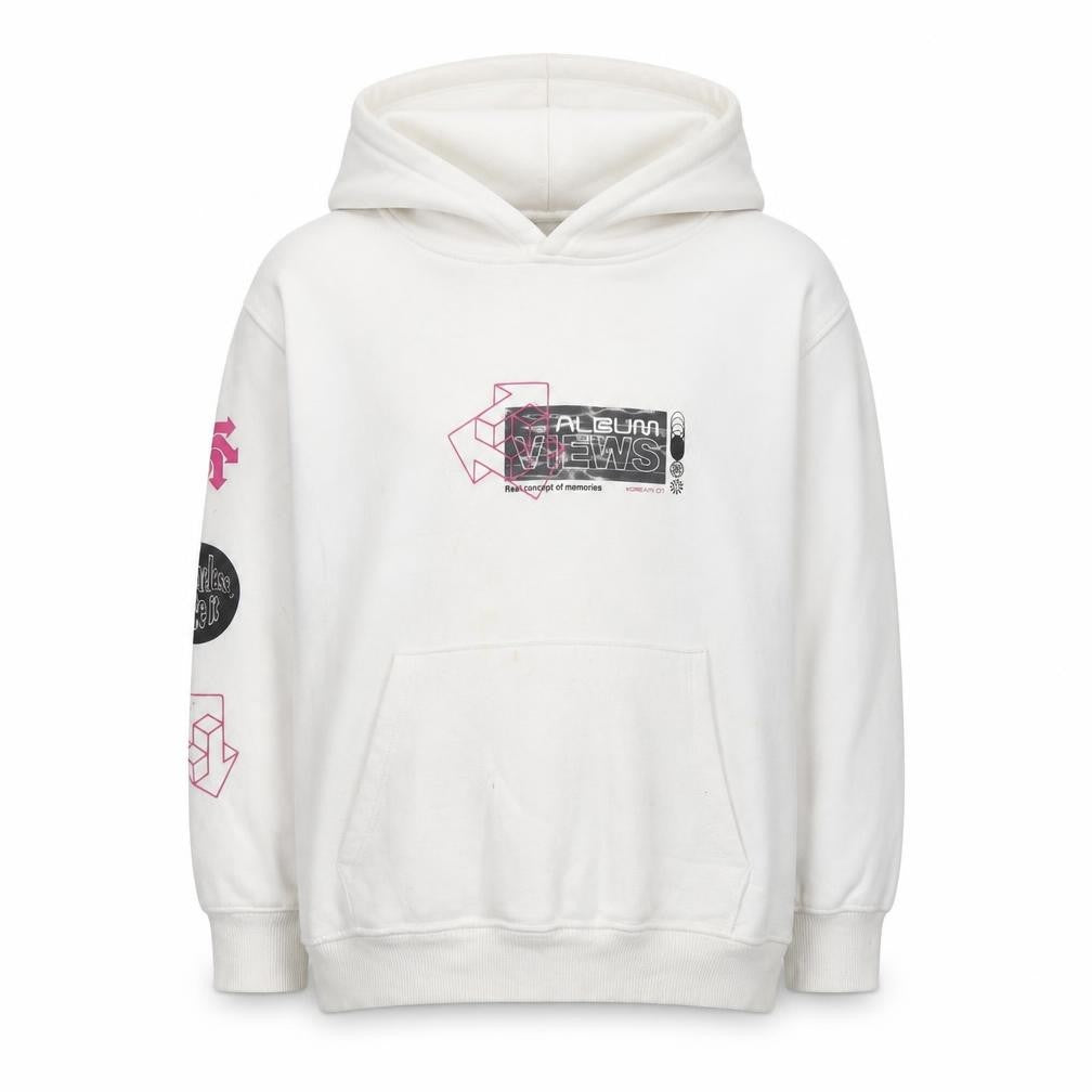 Front view of Zara girls’ white pullover hoodie -, size 10, years, graphic print