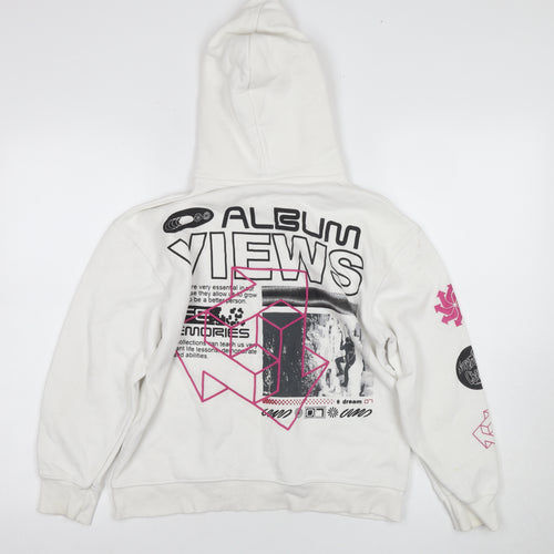 Zara Girls White Pullover Hoodie - Size 10 Years, Graphic Print