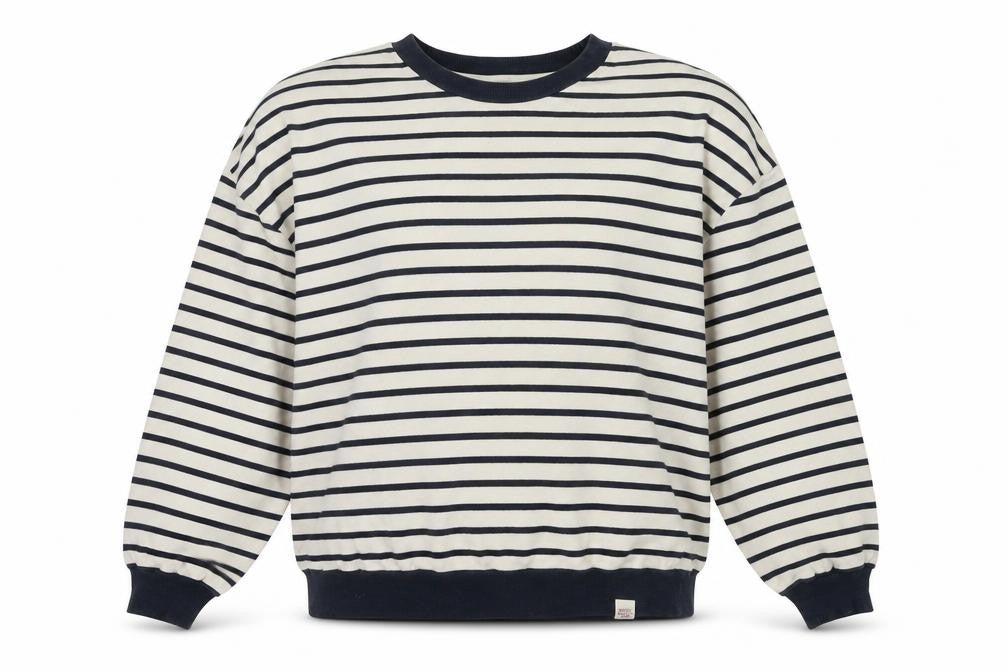 Front view of Pacific Republic unisex ivory striped medium sweatshirt
