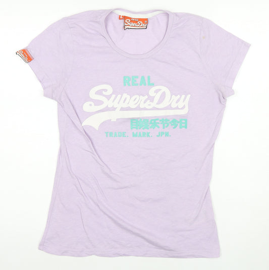 SuperDry Women's Purple T-Shirt, Size L, Casual Summer Top