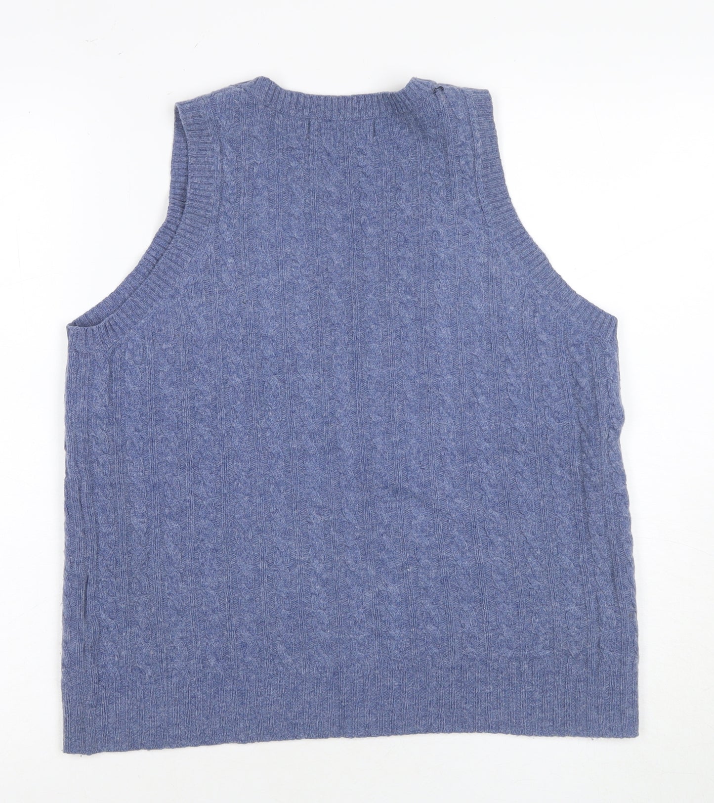 The House of Bruar Men's Blue Wool Cable Knit Vest XS