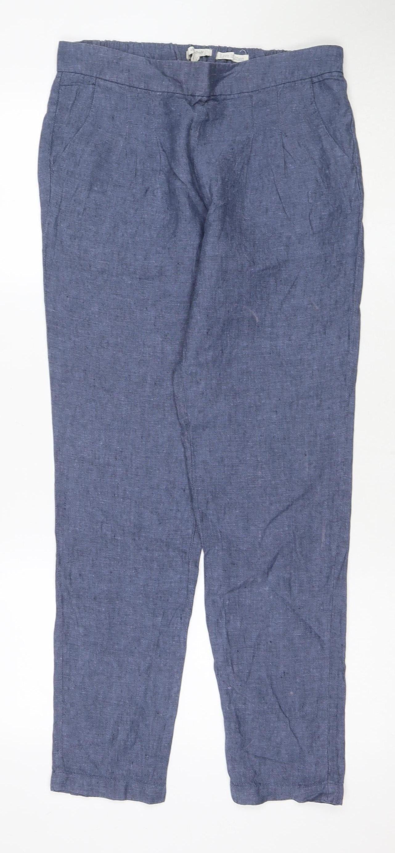 White Stuff Women's Blue Linen Trousers Size 10