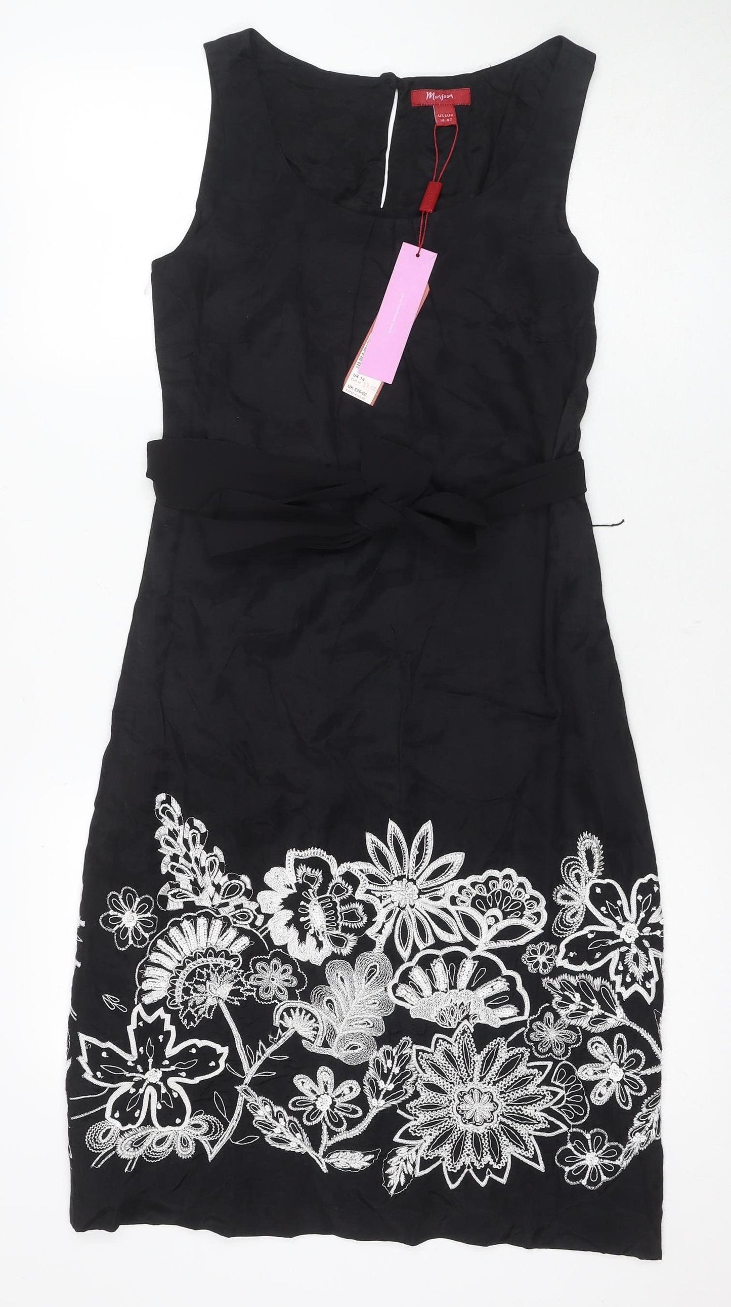 Myson Women's Black Floral Embroidered Dress UK 14