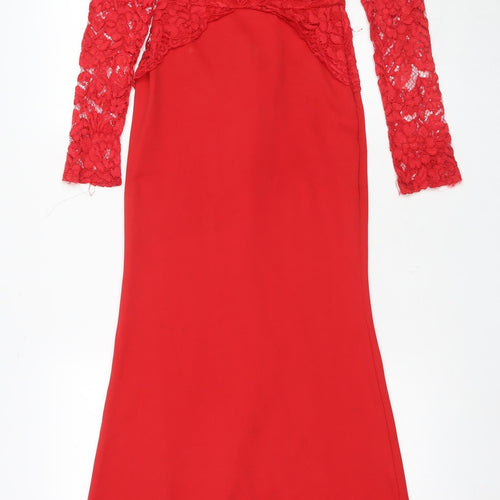 Jessica Wright Red Bodycon Dress, Women's 8, Lace Long Sleeve