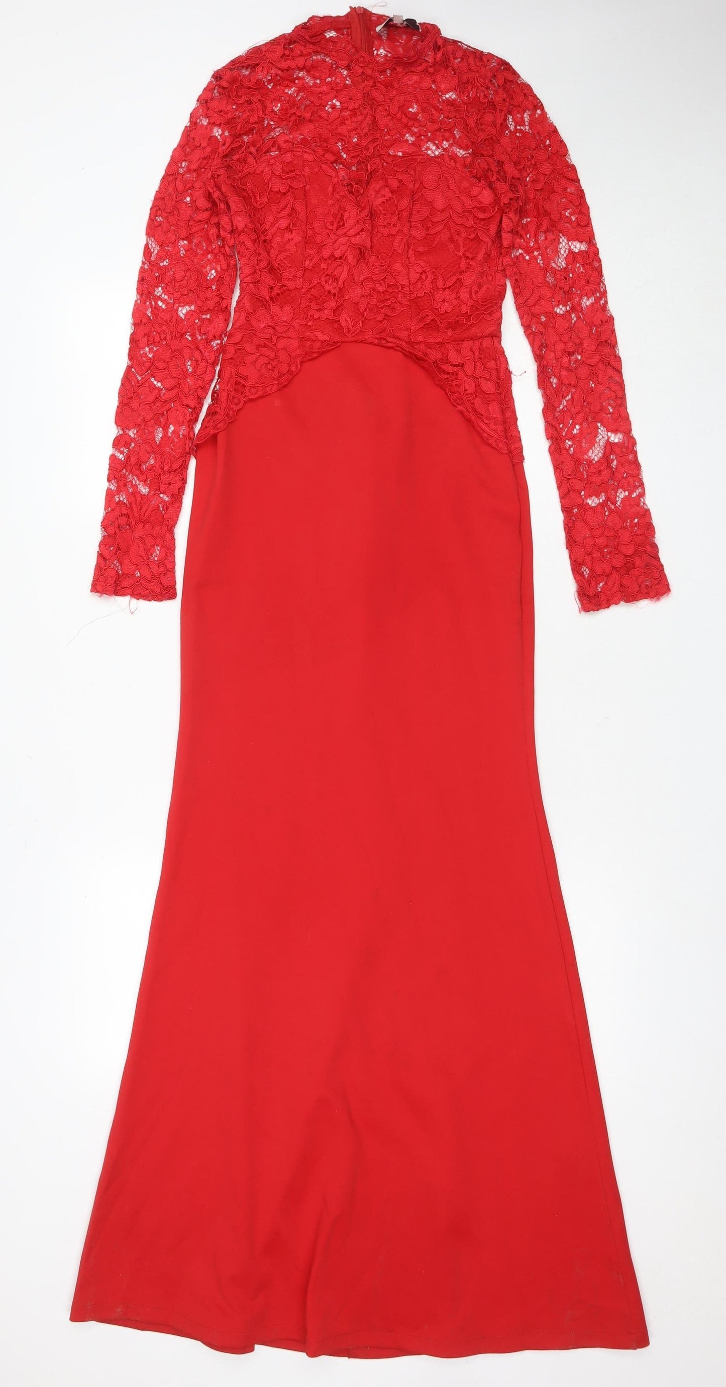 Jessica Wright Red Bodycon Dress, Women's 8, Lace Long Sleeve