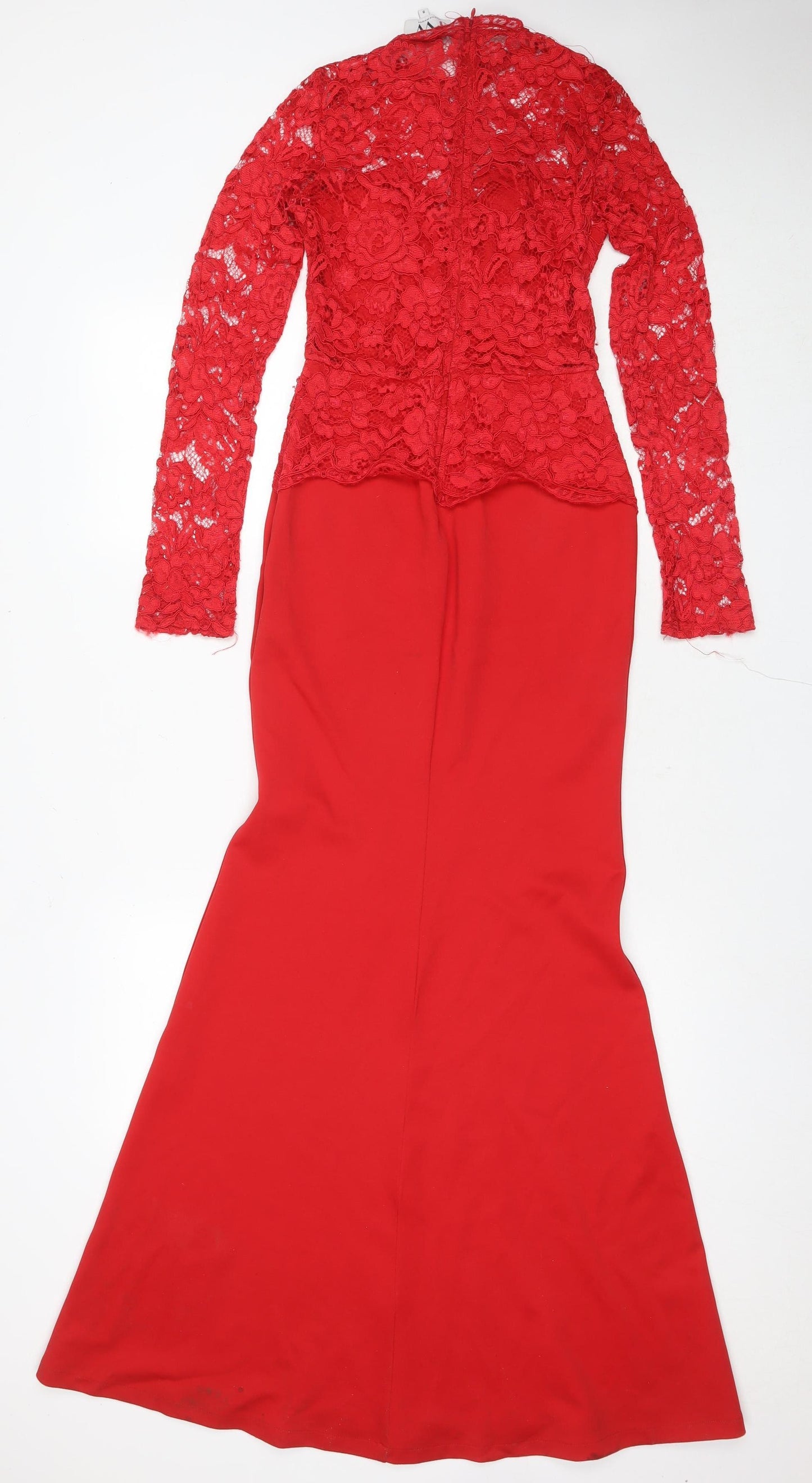 Jessica Wright Red Bodycon Dress, Women's 8, Lace Long Sleeve