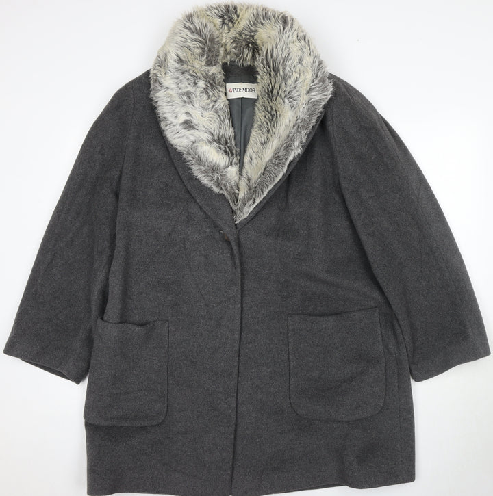 Windsmoor Grey Women's Coat, Size 16, Faux Fur Trim
