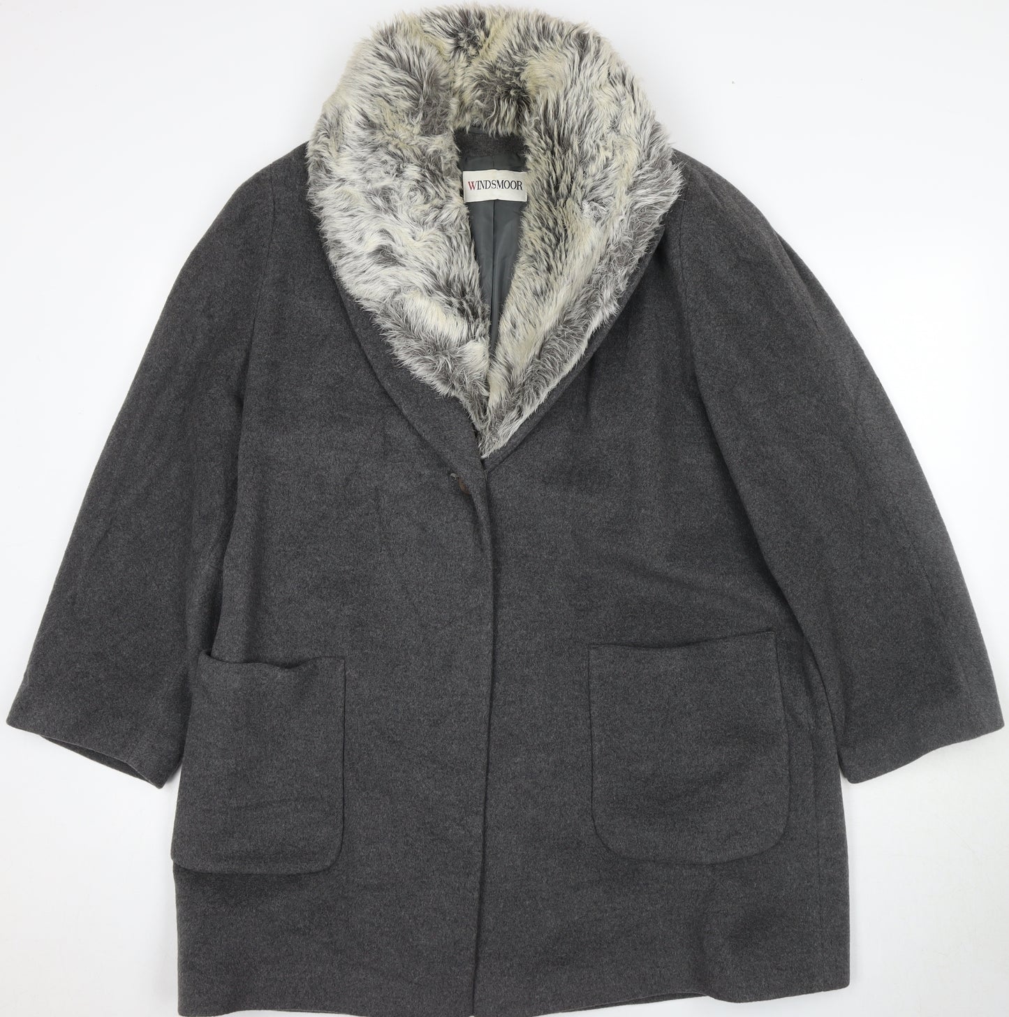 Windsmoor Grey Women's Coat, Size 16, Faux Fur Trim