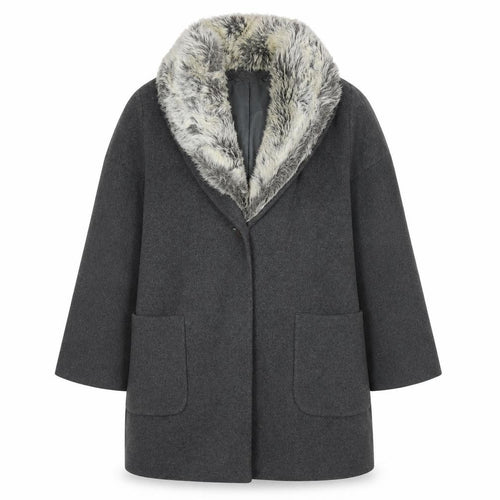 Windsmoor Grey Women's Coat, Size 16, Faux Fur Trim