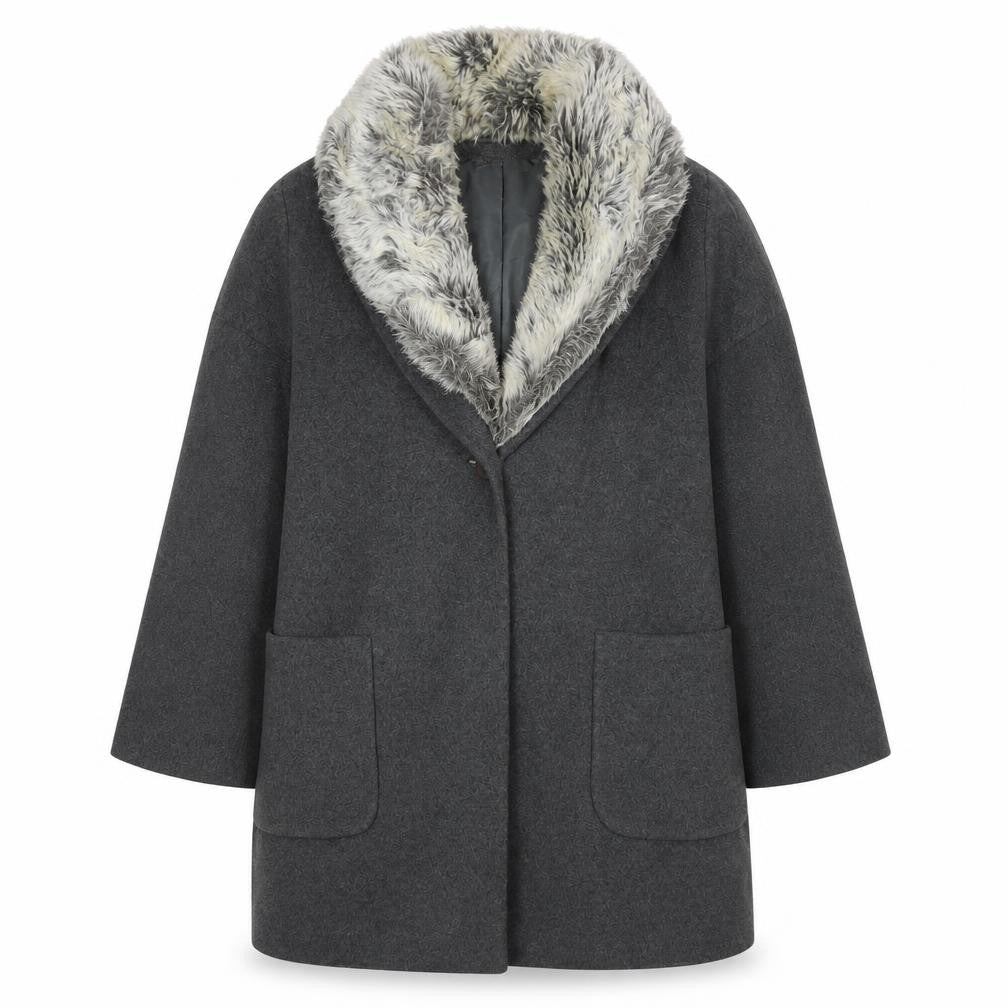 Windsmoor Grey Women's Coat, Size 16, Faux Fur Trim