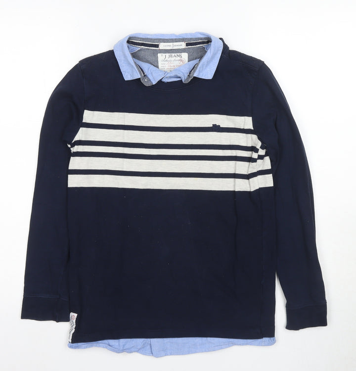 Jasper Conran Boys Blue Striped Pullover Top Age 11-12
