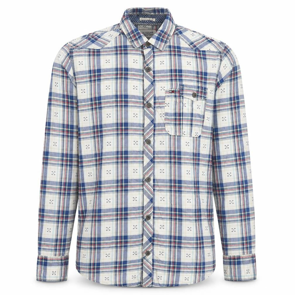 Front view of Hilfiger Denim Men's Multicoloured Plaid Long Sleeve Shirt M