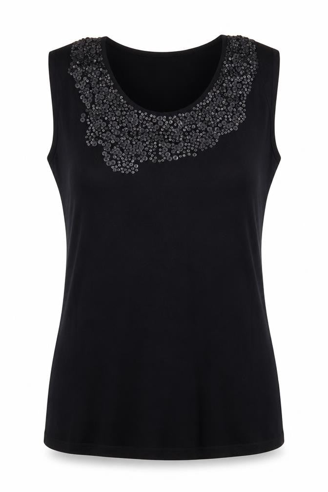 Front view of Whistles Women's Black Sequined Blouse UK 10