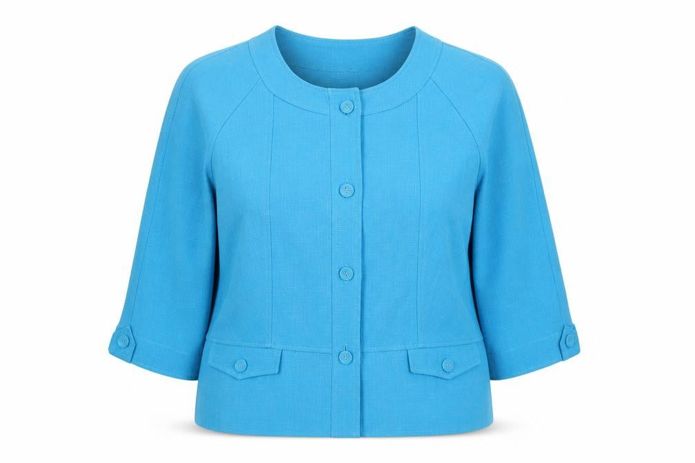 Front view of Honor Millburn Women's Blue Blazer, size 14, 3/4 Sleeve
