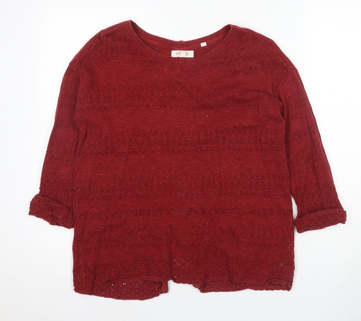 Free People Women's Red Cardigan Size 8 Knit 3/4 Sleeve