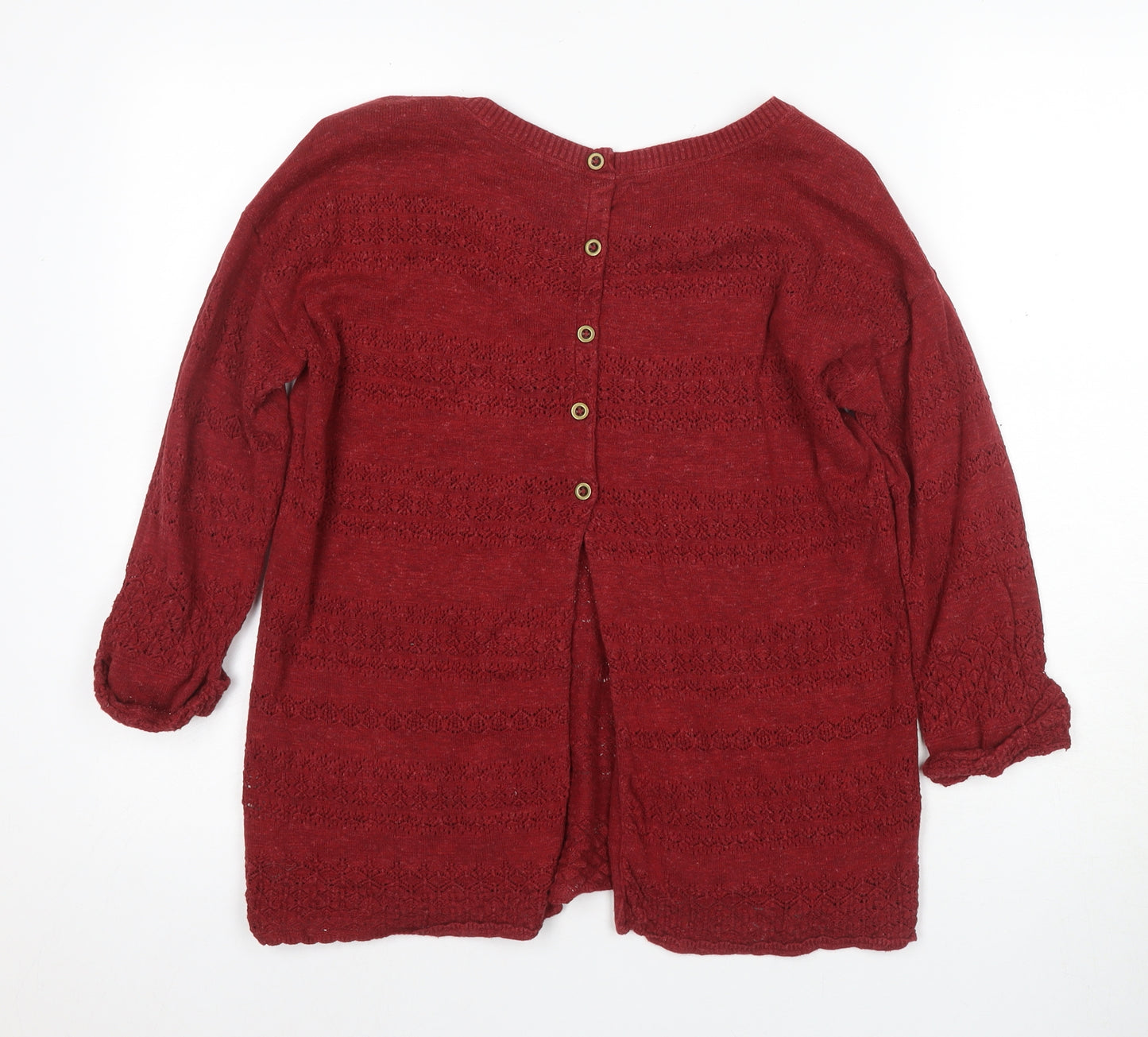 Free People Women's Red Cardigan Size 8 Knit 3/4 Sleeve