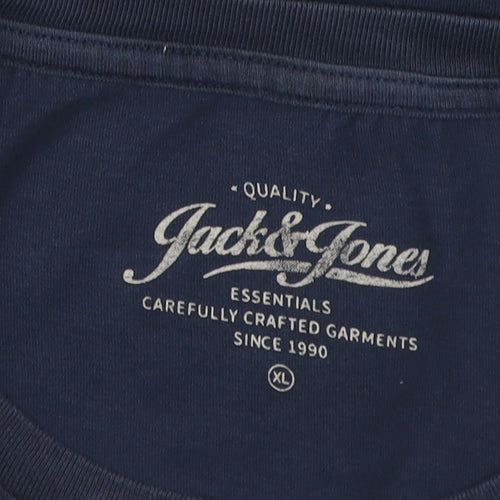 Jack & Jones Blue XL Men's Crew Neck Cotton T-Shirt
