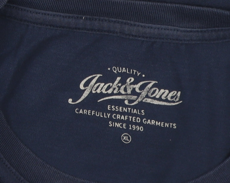 Jack & Jones Blue XL Men's Crew Neck Cotton T-Shirt