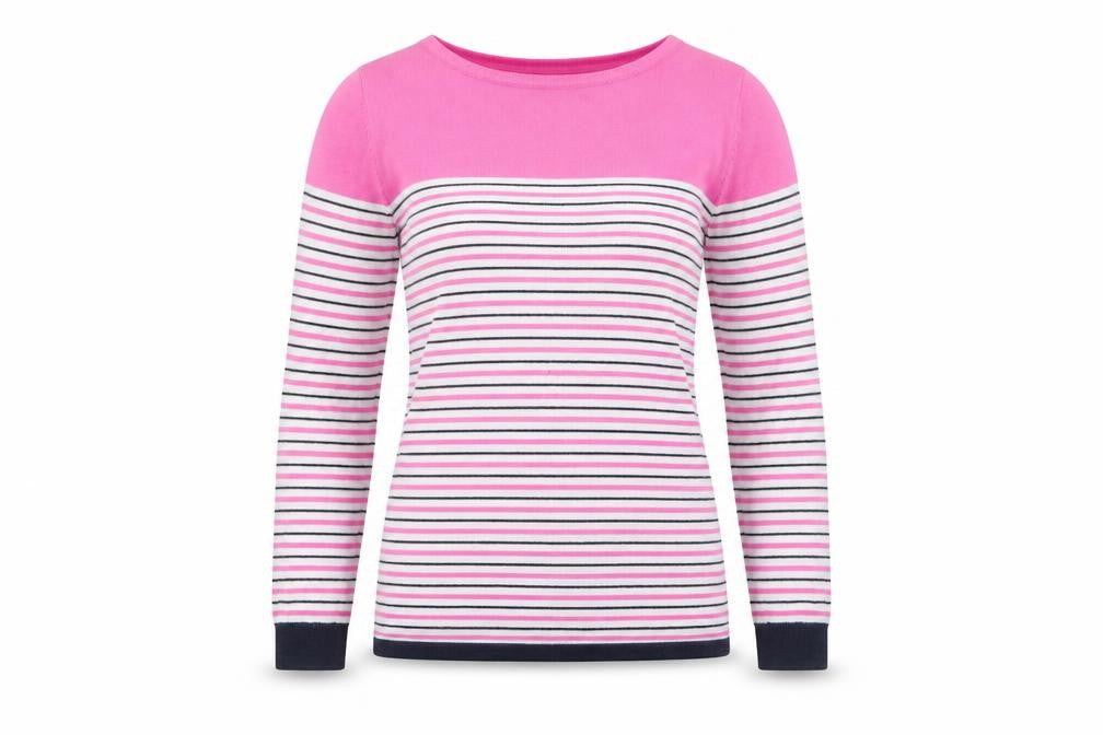Front view of Kew Women's Pink Striped Knit jumper M