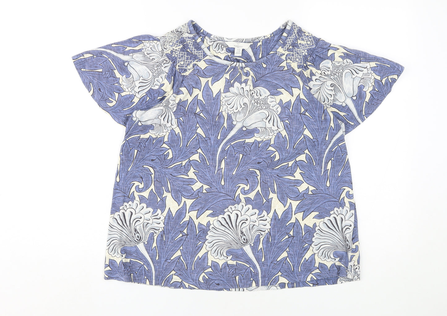 Next Women's Blue Floral Blouse, Size 14, Short Sleeve