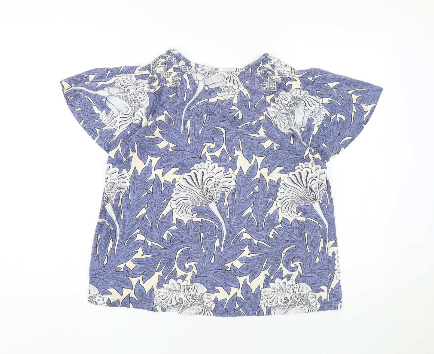 Next Women's Blue Floral Blouse, Size 14, Short Sleeve
