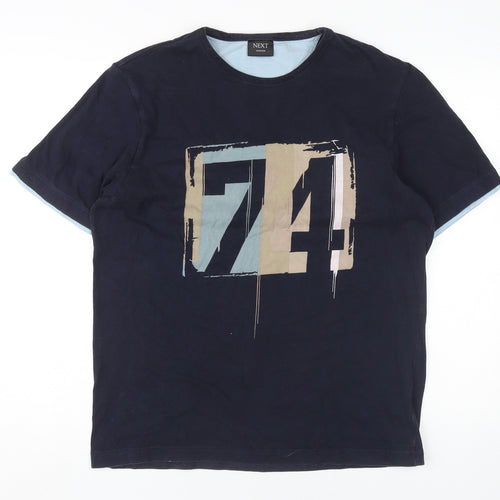 NEXT Men's Blue Graphic Print T-Shirt, M, Crew Neck