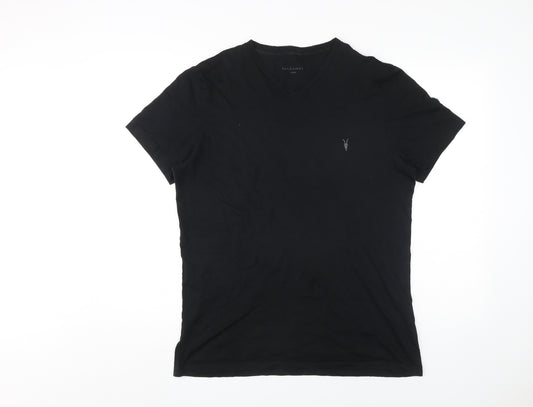 AllSaints Men's Black V-Neck T-Shirt, Large