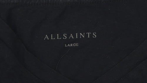 AllSaints Men's Black V-Neck T-Shirt, Large