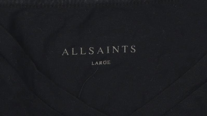 AllSaints Men's Black V-Neck T-Shirt, Large