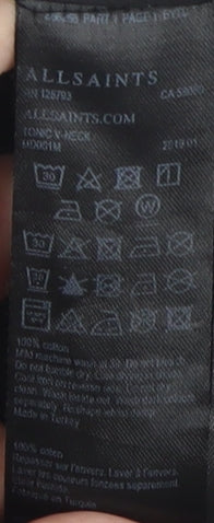 AllSaints Men's Black V-Neck T-Shirt, Large