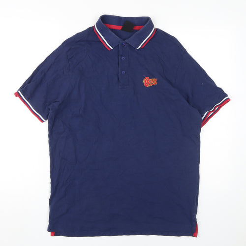 Bowie Men's Blue Polo, Size L, Music Theme, Casual Wear