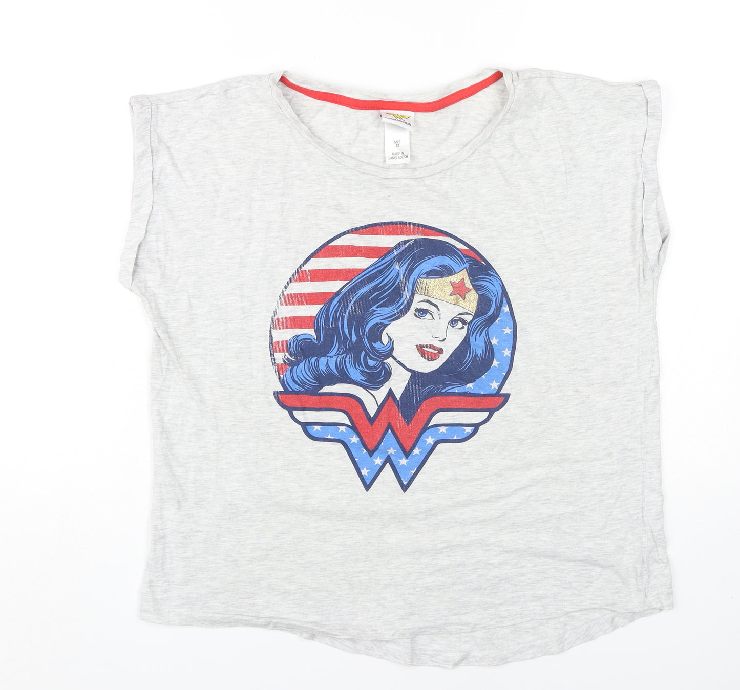 Wonder Woman Women's Grey T-Shirt Size 12 Crew Neck