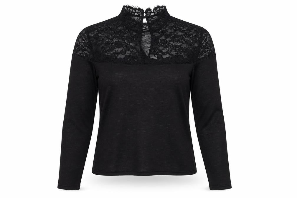 Front view of H&M Women Black Lace Long Sleeve Blouse M