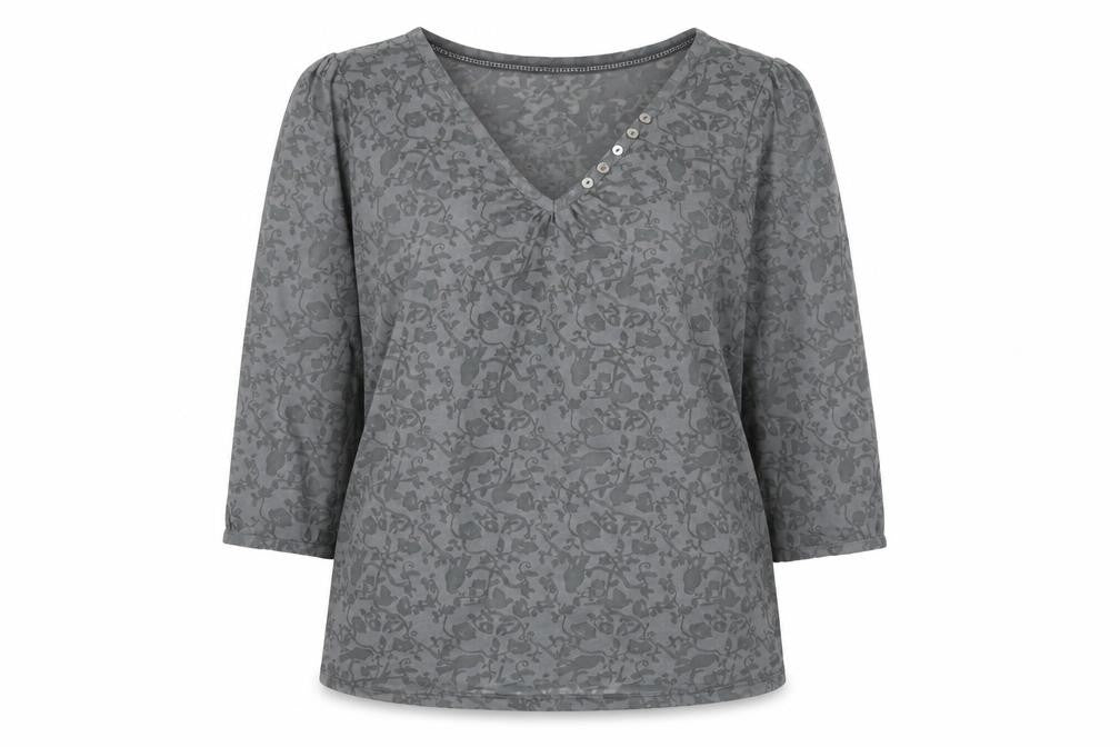 Front view of Marks & Spencer Grey Floral Henley Blouse, size 12