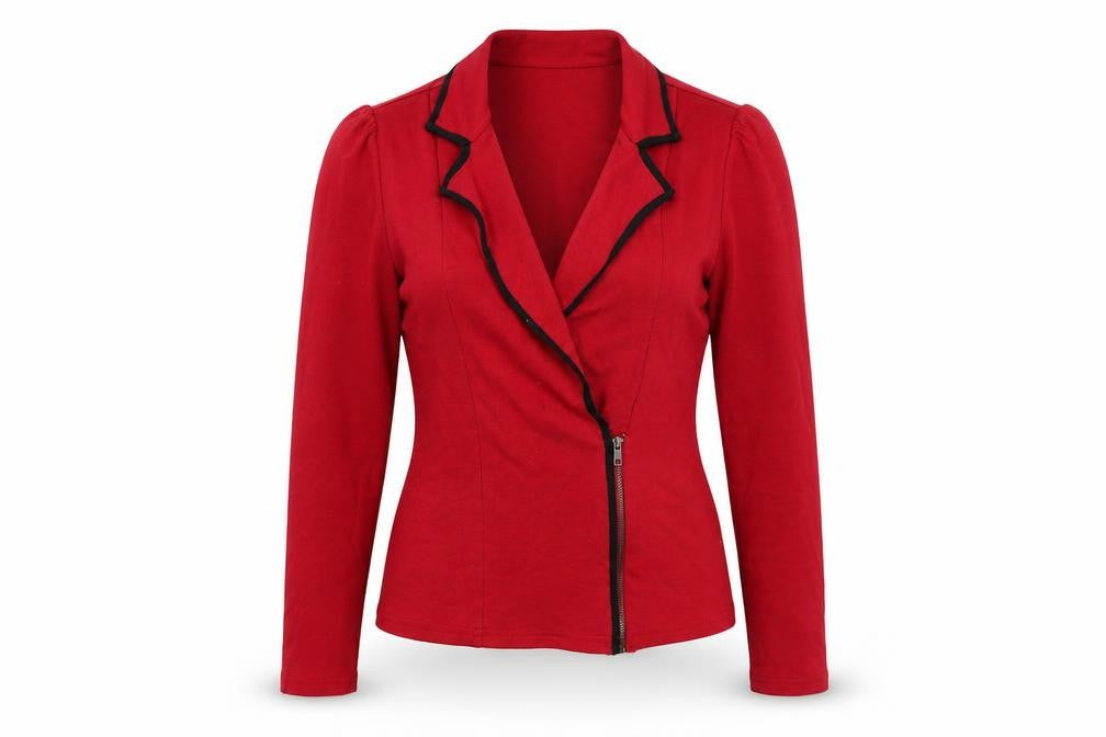 Front view of b.p.c. Women's Red Long Sleeve Zip Jacket, size 10