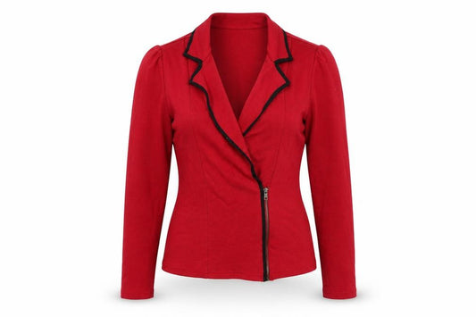 Front view of b.p.c. Women's Red Long Sleeve Zip Jacket, size 10