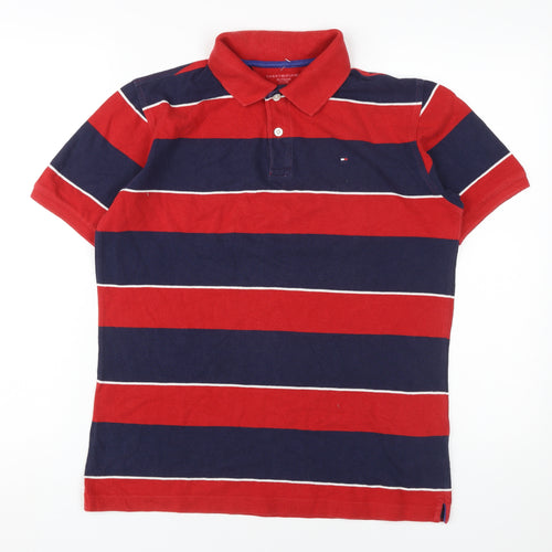 Tommy Hilfiger Boys Red Blue Striped Polo Shirt XL