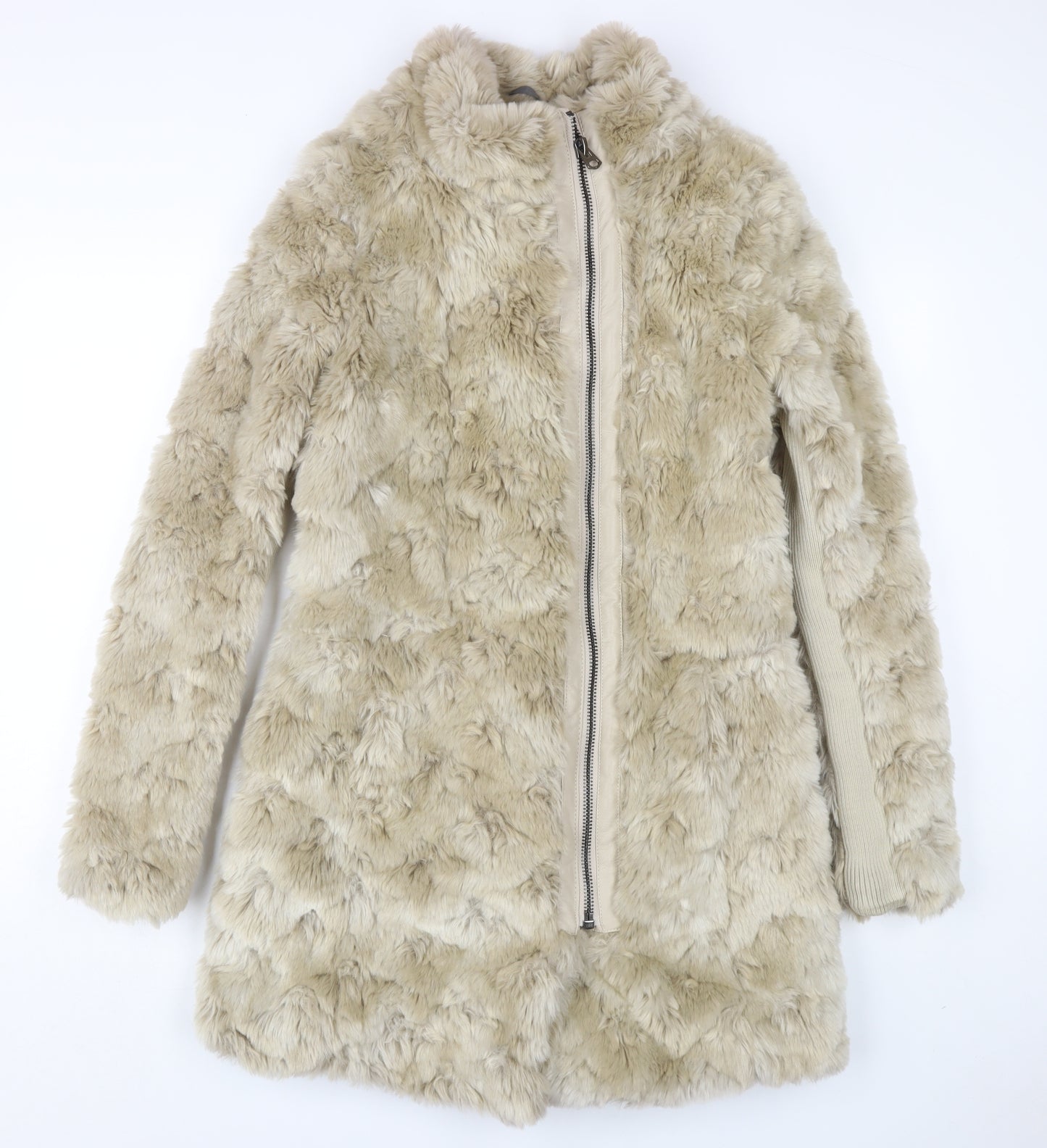 Next Women's Beige Faux Fur Coat Size 10 Mid-Length
