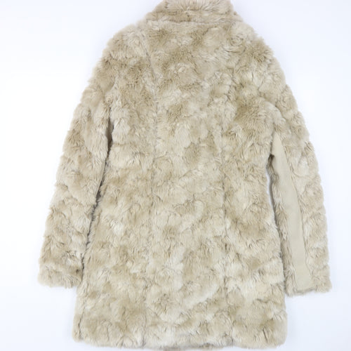 Next Women's Beige Faux Fur Coat Size 10 Mid-Length
