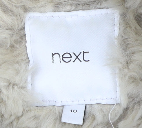Next Women's Beige Faux Fur Coat Size 10 Mid-Length